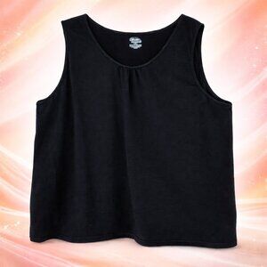 Liz & Me Essentials Black Pleated Tank Top with Pleated Satin Detail - 5X